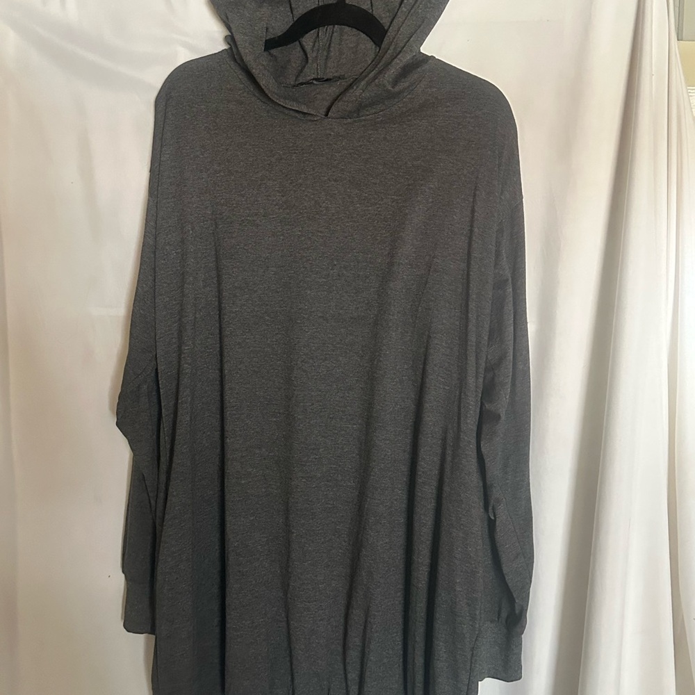 Women's Long Sleeve Hooded Tunic Dress - Charcoal Gray